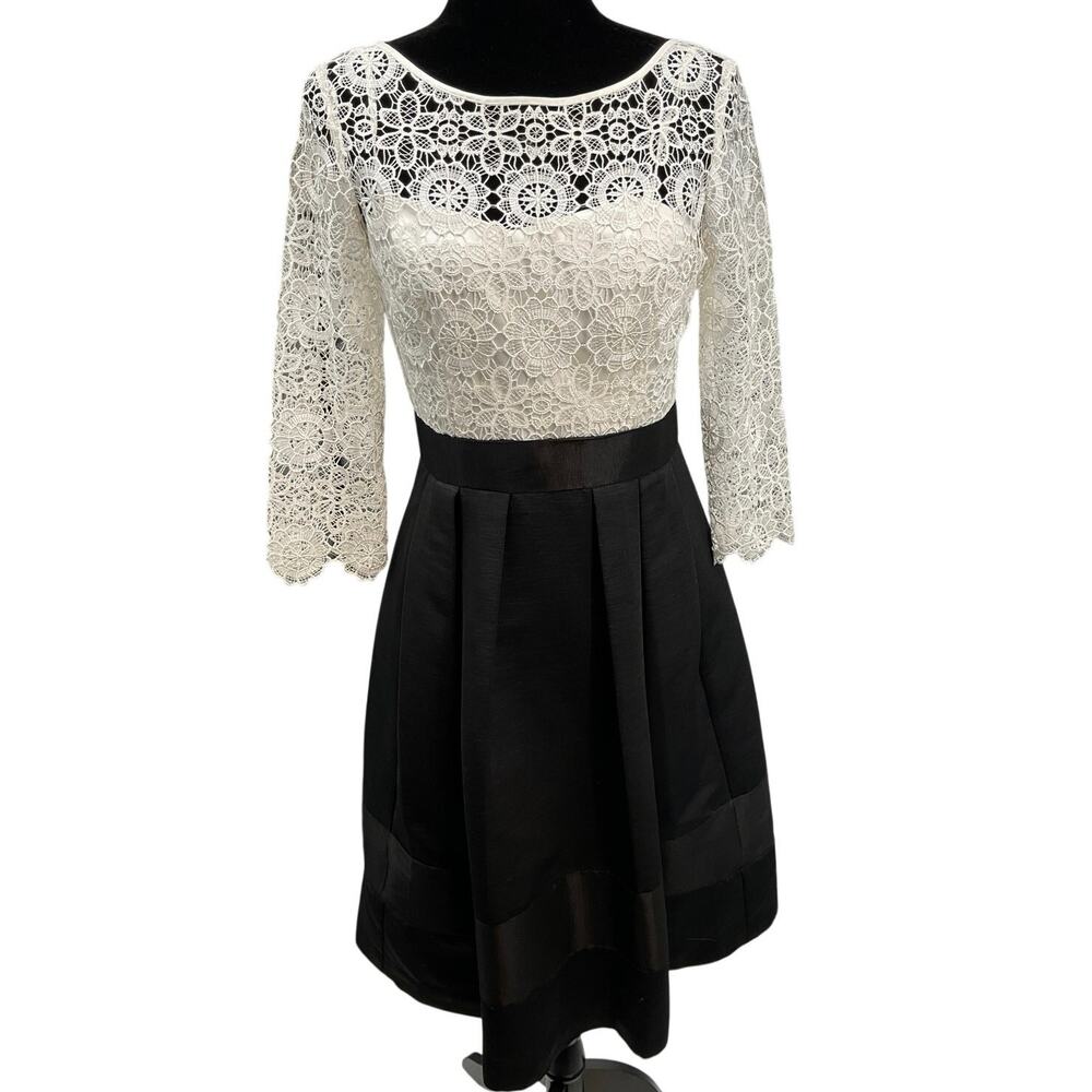 Eliza J Fit and Flare Coctail Dress Black White 6